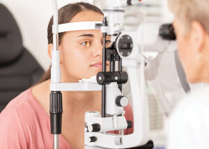 Woman getting an eye vision test